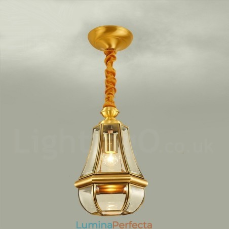 Candelabru cu pandantiv din alamă, retro, rustic, de lux, cu 1 lumină, cu abajur din sticlă Candelabru cu pandantiv din alamă, retro, rustic, de lux, cu 1 lumină, cu abajur din sticlă