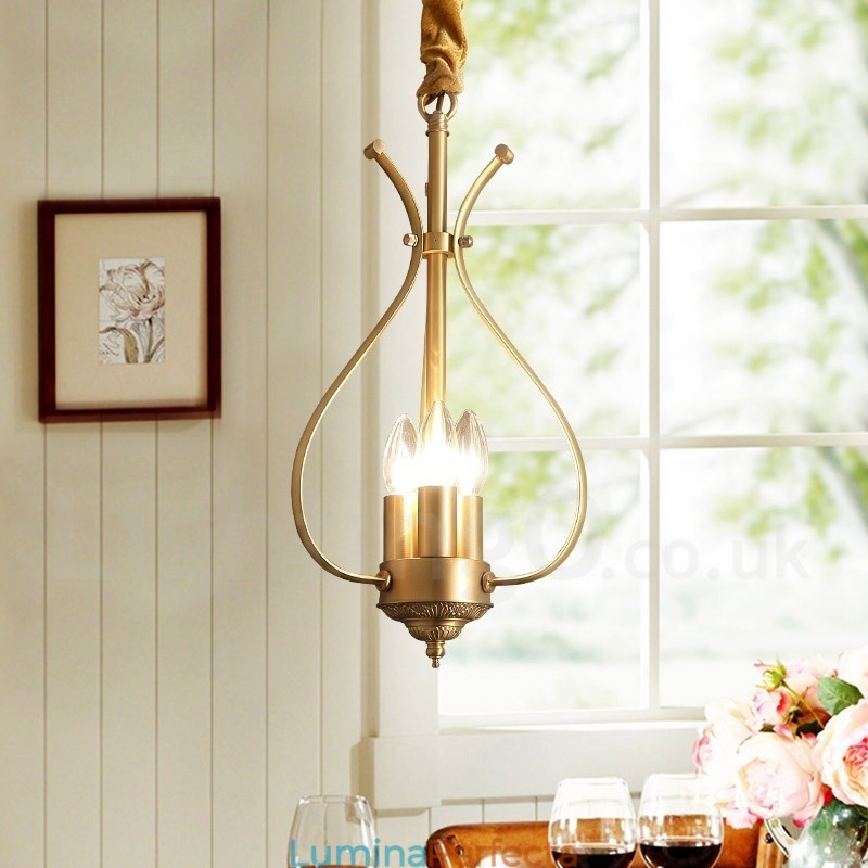 Candelabru cu pandantiv din alamă, retro, rustic, de lux, cu 4 lumini