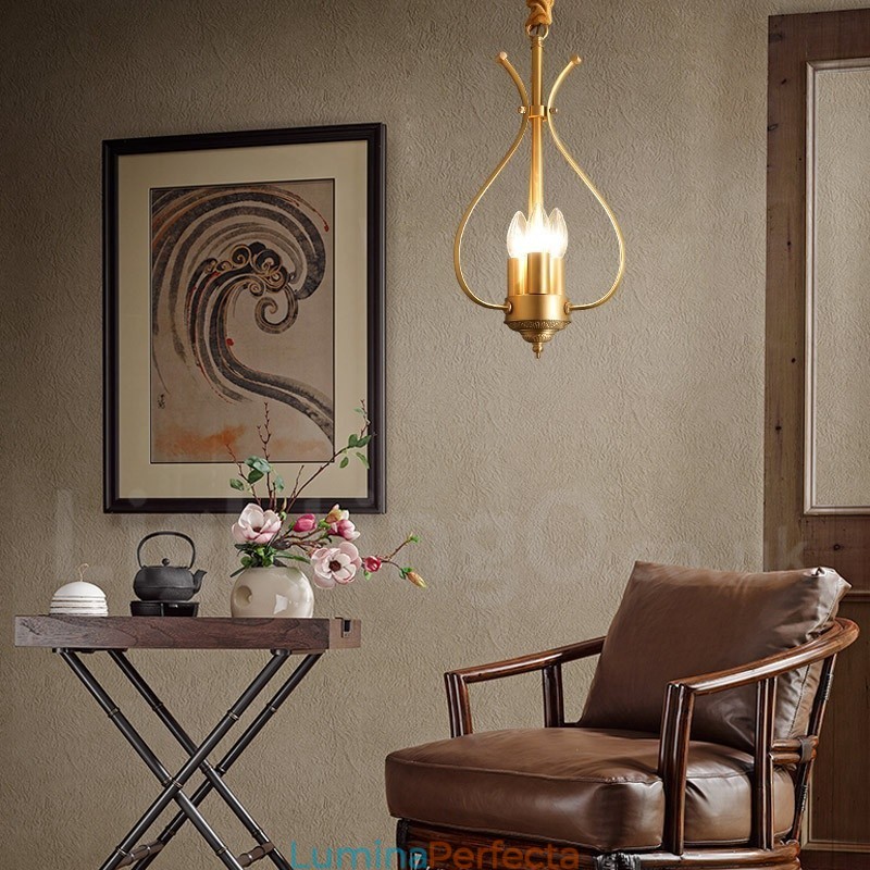 Candelabru cu pandantiv din alamă, retro, rustic, de lux, cu 4 lumini