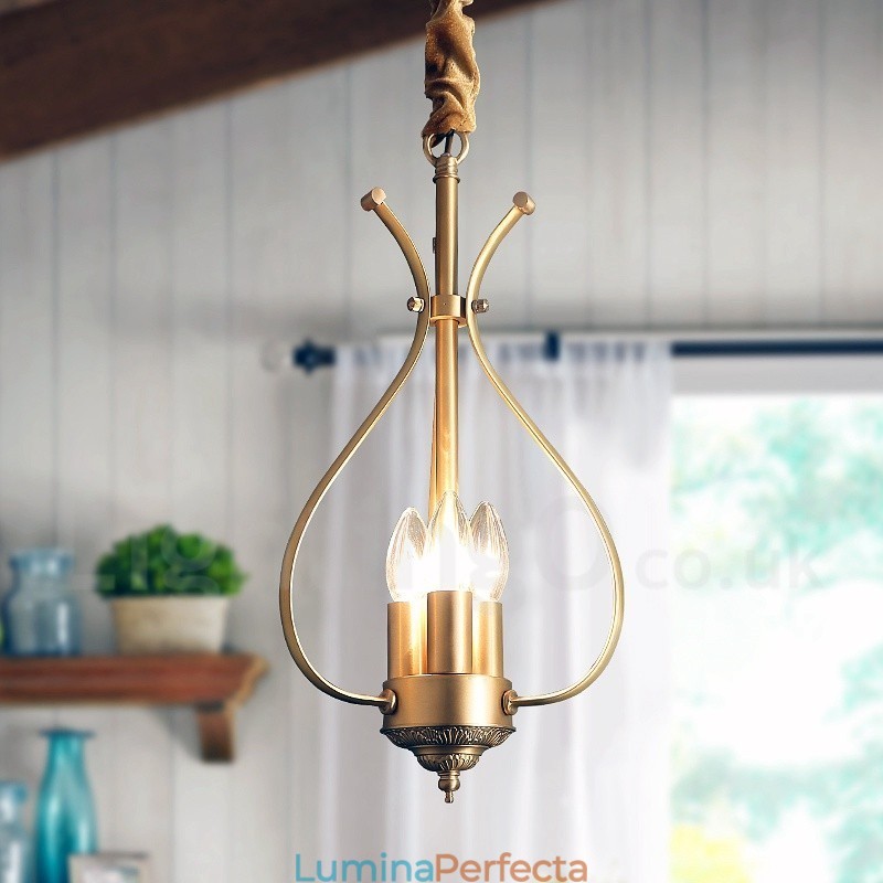 Candelabru cu pandantiv din alamă, retro, rustic, de lux, cu 4 lumini