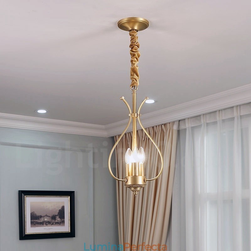 Candelabru cu pandantiv din alamă, retro, rustic, de lux, cu 4 lumini