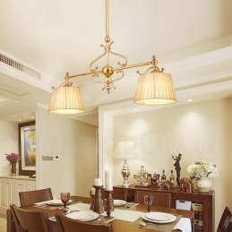 Candelabru cu pandantiv din alamă, retro, rustic, de lux, cu 2 lumini, cu abajur din material textil