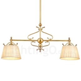 Candelabru cu pandantiv din alamă, retro, rustic, de lux, cu 2 lumini, cu abajur din material textil