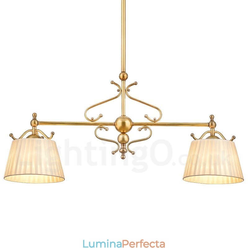 Candelabru cu pandantiv din alamă, retro, rustic, de lux, cu 2 lumini, cu abajur din material textil