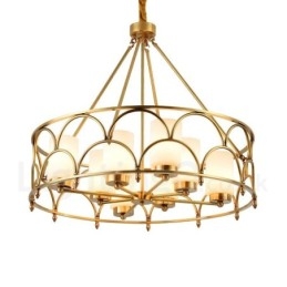 Candelabru cu pandantiv din alamă, retro, rustic, de lux, cu 8 lumini, cu abajur din sticlă