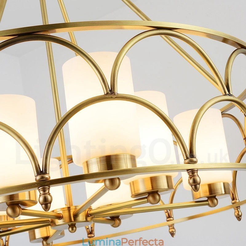 Candelabru cu pandantiv din alamă, retro, rustic, de lux, cu 8 lumini, cu abajur din sticlă