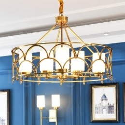 Candelabru cu pandantiv din alamă, retro, rustic, de lux, cu 8 lumini, cu abajur din sticlă
