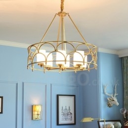Candelabru cu pandantiv din alamă, retro, rustic, de lux, cu 8 lumini, cu abajur din sticlă