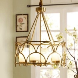 Candelabru cu pandantiv din alamă, retro, rustic, de lux, cu 4 lumini, cu abajur din sticlă