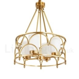 Candelabru cu pandantiv din alamă, retro, rustic, de lux, cu 4 lumini, cu abajur din sticlă