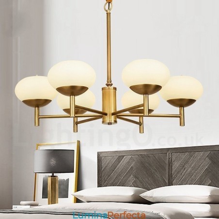 Candelabru cu pandantiv din alamă, retro, rustic, de lux, cu 6 lumini, cu abajur din sticlă Candelabru cu pandantiv din alamă, retro, rustic, de lux, cu 6 lumini, cu abajur din sticlă