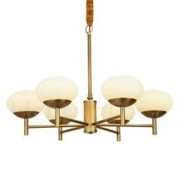 Candelabru cu pandantiv din alamă, retro, rustic, de lux, cu 6 lumini, cu abajur din sticlă