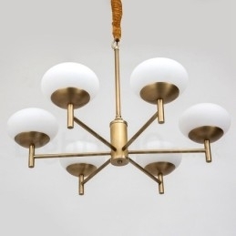 Candelabru cu pandantiv din alamă, retro, rustic, de lux, cu 6 lumini, cu abajur din sticlă