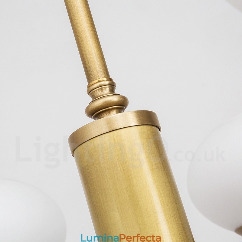 Candelabru cu pandantiv din alamă, retro, rustic, de lux, cu 6 lumini, cu abajur din sticlă