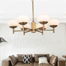 Candelabru cu pandantiv din alamă, retro, rustic, de lux, cu 6 lumini, cu abajur din sticlă
