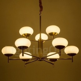 Candelabru cu pandantiv din alamă, retro, rustic, de lux, cu 9 lumini, cu abajur din sticlă