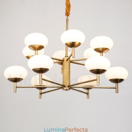 Candelabru cu pandantiv din alamă, retro, rustic, de lux, cu 12 lumini, cu abajur din sticlă Candelabru cu pandantiv din alamă, retro, rustic, de lux, cu 12 lumini, cu abajur din sticlă