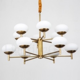 Candelabru cu pandantiv din alamă, retro, rustic, de lux, cu 12 lumini, cu abajur din sticlă