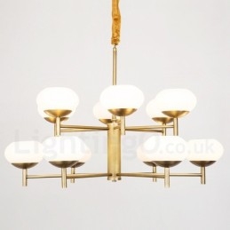 Candelabru cu pandantiv din alamă, retro, rustic, de lux, cu 12 lumini, cu abajur din sticlă