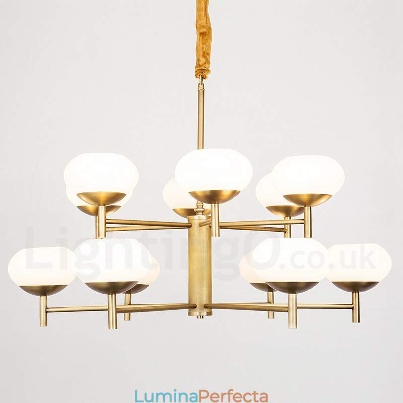Candelabru cu pandantiv din alamă, retro, rustic, de lux, cu 12 lumini, cu abajur din sticlă