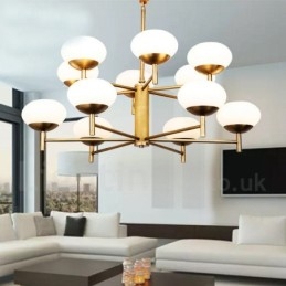 Candelabru cu pandantiv din alamă, retro, rustic, de lux, cu 12 lumini, cu abajur din sticlă
