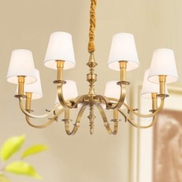 Candelabru cu pandantiv din alamă, retro, rustic, de lux, cu 8 lumini, cu abajur din material textil