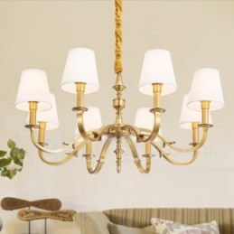 Candelabru cu pandantiv din alamă, retro, rustic, de lux, cu 8 lumini, cu abajur din material textil