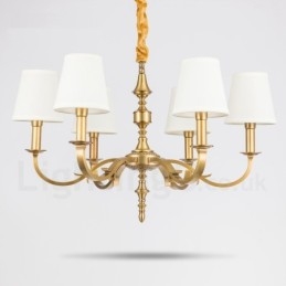 Candelabru cu pandantiv din alamă, retro, rustic, de lux, cu 6 lumini, cu abajur din material textil