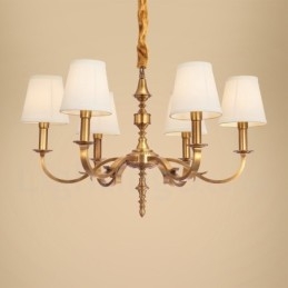 Candelabru cu pandantiv din alamă, retro, rustic, de lux, cu 6 lumini, cu abajur din material textil