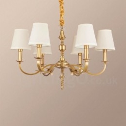 Candelabru cu pandantiv din alamă, retro, rustic, de lux, cu 6 lumini, cu abajur din material textil