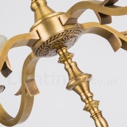 Candelabru cu pandantiv din alamă, retro, rustic, de lux, cu 6 lumini, cu abajur din material textil