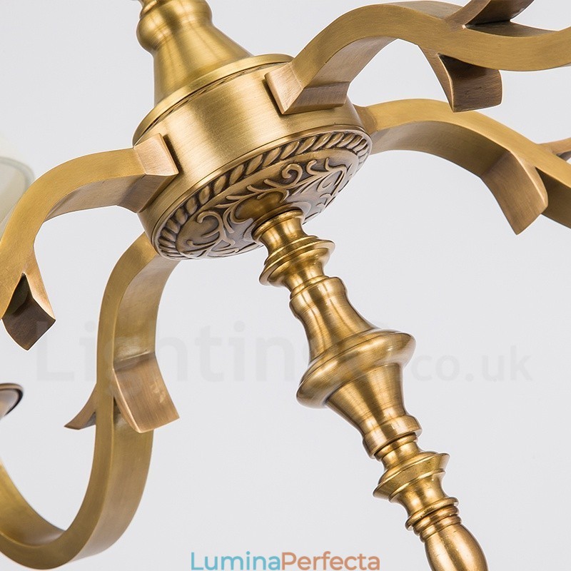 Candelabru cu pandantiv din alamă, retro, rustic, de lux, cu 6 lumini, cu abajur din material textil