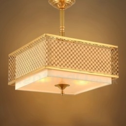 Candelabru cu suspendare din alamă de lux, retro, rustic, cu 4 lumini, cu abajur din material textil