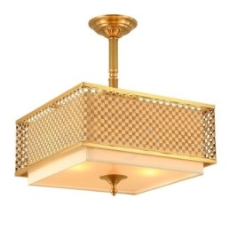 Candelabru cu suspendare din alamă de lux, retro, rustic, cu 4 lumini, cu abajur din material textil