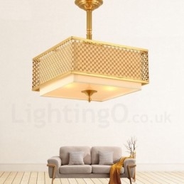 Candelabru cu suspendare din alamă de lux, retro, rustic, cu 4 lumini, cu abajur din material textil