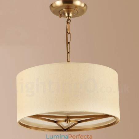 Candelabru cu pandantiv din alamă, retro, rustic, lux, cu 4 lumini, cu abajur din material textil Candelabru cu pandantiv din alamă, retro, rustic, lux, cu 4 lumini, cu abajur din material textil
