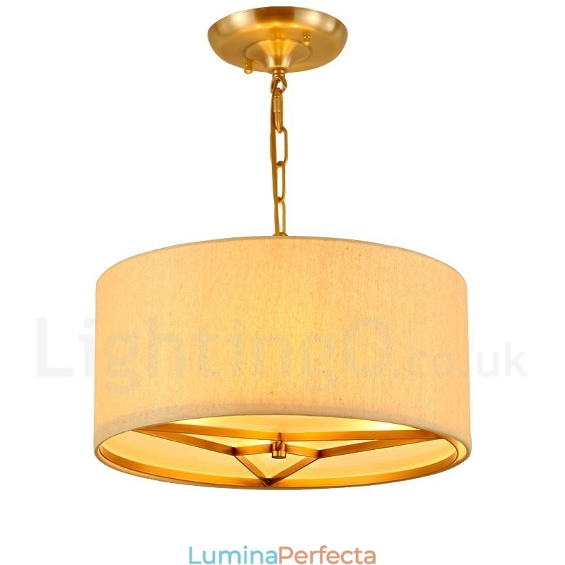 Candelabru cu pandantiv din alamă, retro, rustic, lux, cu 4 lumini, cu abajur din material textil