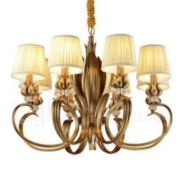 Candelabru cu pandantiv din alamă, retro, rustic, de lux, cu 8 lumini, cu abajur din material textil