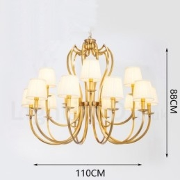 Candelabru cu pandantiv din alamă, retro, rustic, de lux, cu 18 lumini, cu abajur din material textil