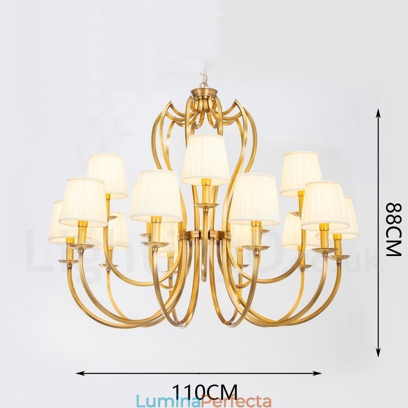 Candelabru cu pandantiv din alamă, retro, rustic, de lux, cu 18 lumini, cu abajur din material textil