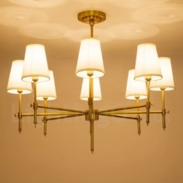 Candelabru cu pandantiv din alamă, retro, rustic, de lux, cu 8 lumini, cu abajur din material textil