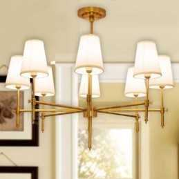 Candelabru cu pandantiv din alamă, retro, rustic, de lux, cu 8 lumini, cu abajur din material textil