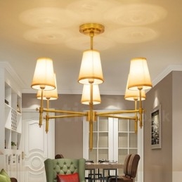 Candelabru cu pandantiv din alamă, retro, rustic, de lux, cu 6 lumini, cu abajur din material textil