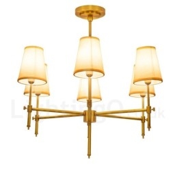 Candelabru cu pandantiv din alamă, retro, rustic, de lux, cu 6 lumini, cu abajur din material textil