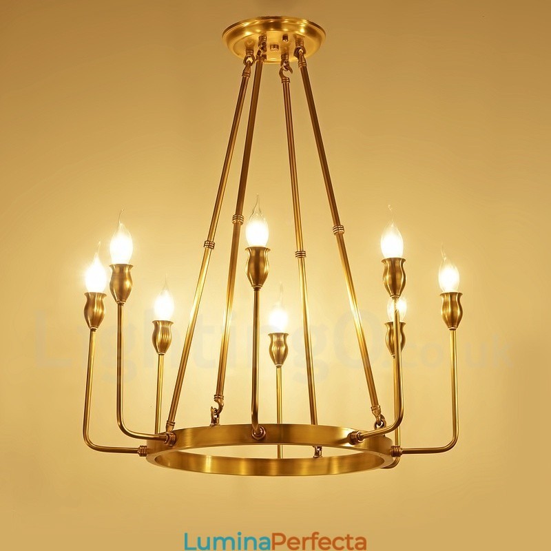 Candelabru cu pandantiv din alamă, retro, rustic, lux, cu 8 lumini