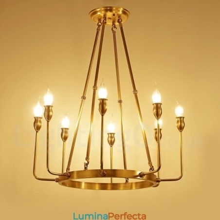 Candelabru cu pandantiv din alamă, retro, rustic, lux, cu 8 lumini Candelabru cu pandantiv din alamă, retro, rustic, lux, cu 8 lumini
