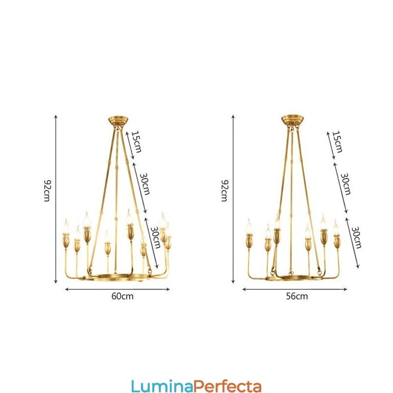 Candelabru cu pandantiv din alamă, retro, rustic, lux, cu 8 lumini