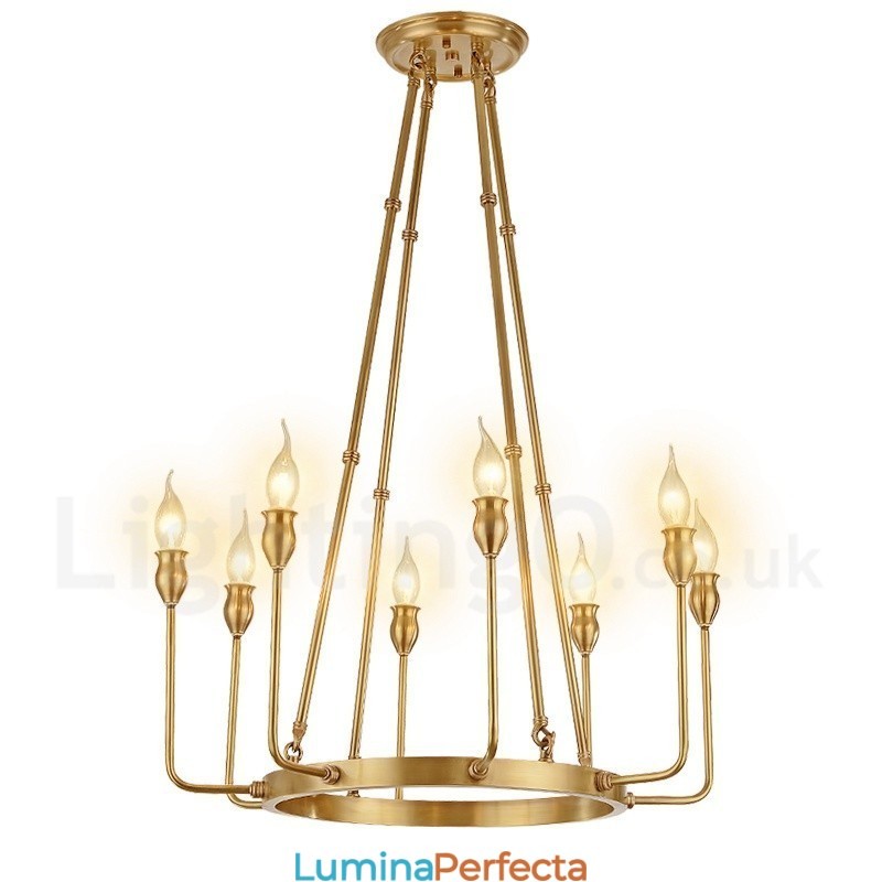 Candelabru cu pandantiv din alamă, retro, rustic, lux, cu 8 lumini
