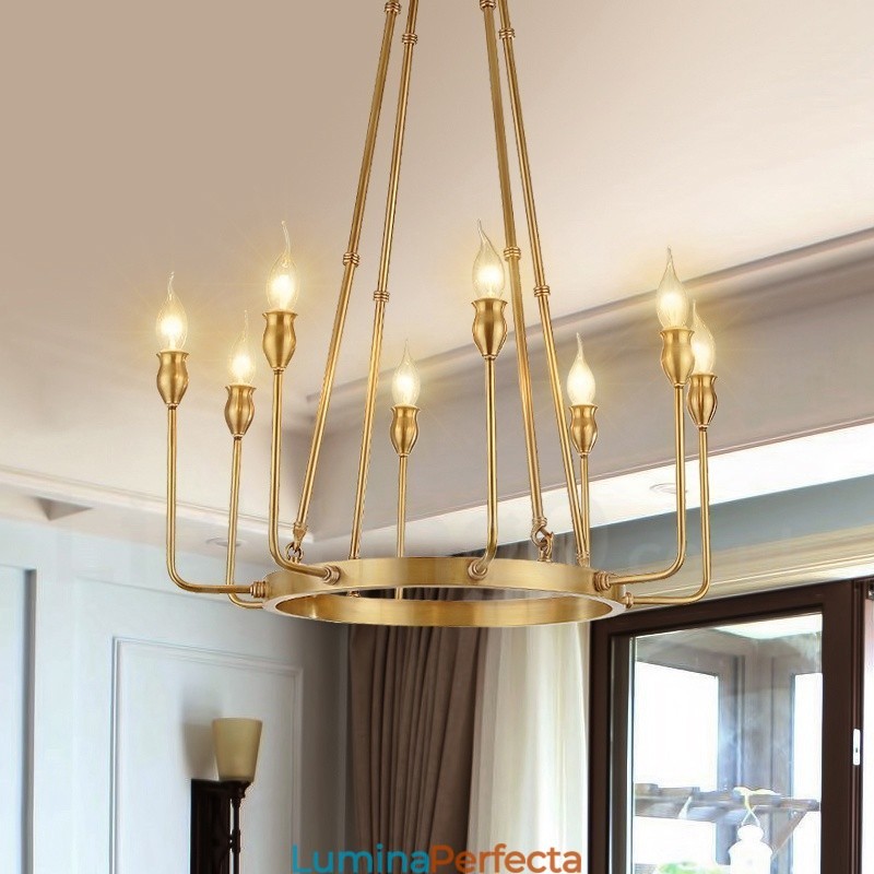 Candelabru cu pandantiv din alamă, retro, rustic, lux, cu 8 lumini