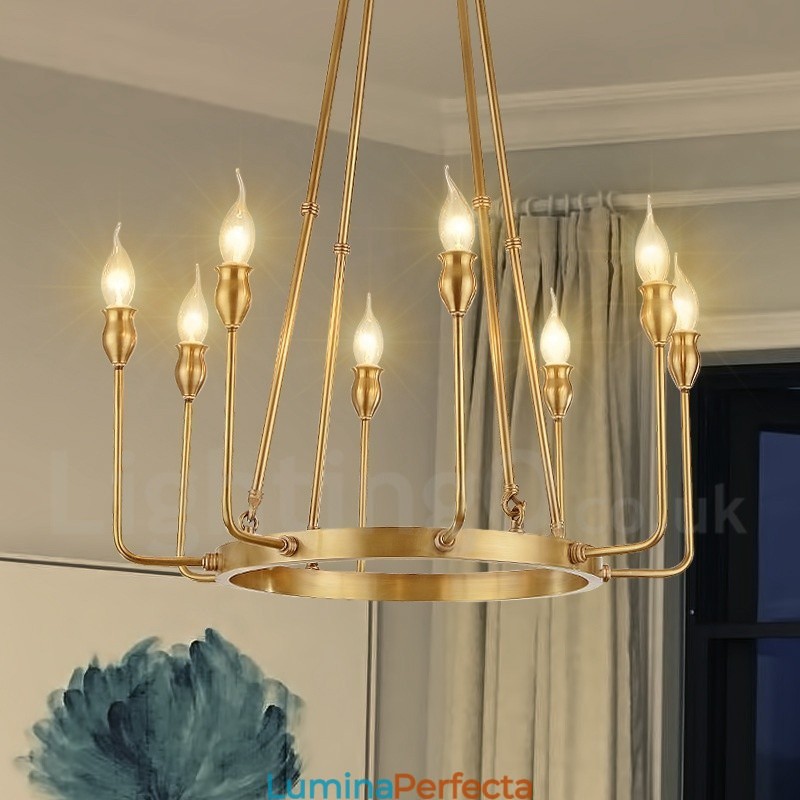 Candelabru cu pandantiv din alamă, retro, rustic, lux, cu 8 lumini